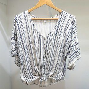 Closetrix Women's Vertical Stripe Button Tie Bell Sleeve Top - Size S